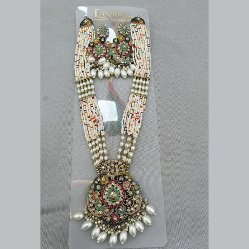 Women’s two-tone necklaces-Rani Sati Jewels Gold Plated Crystal Stone And Pearls Long Necklace Set