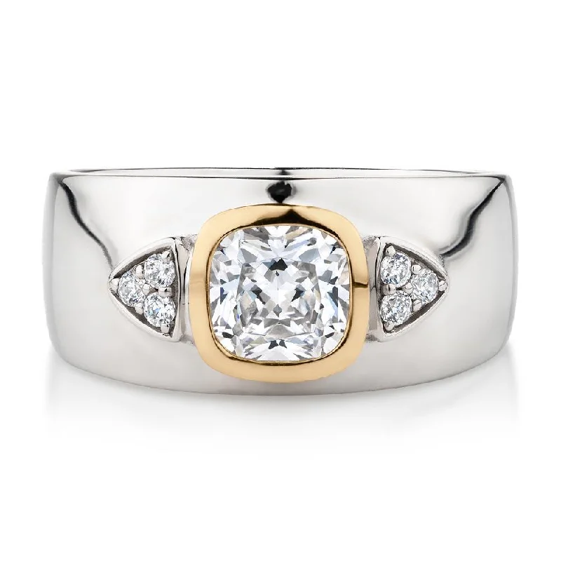 Women’s chic statement rings-Synergy dress ring with 0.93 carats* of diamond simulants in 10 carat yellow gold and sterling silver