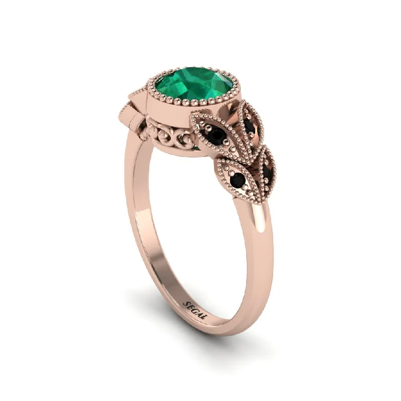 Women’s radiant diamond engagement ring-Art Deco Emerald Leaves Engagement Rings - Thalia No. 35