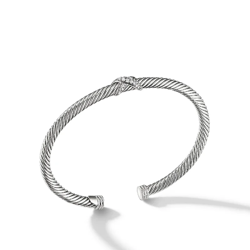 Women’s diamond bracelet-X Classic Cable Station Bracelet in Sterling Silver with Diamonds\, 4mm