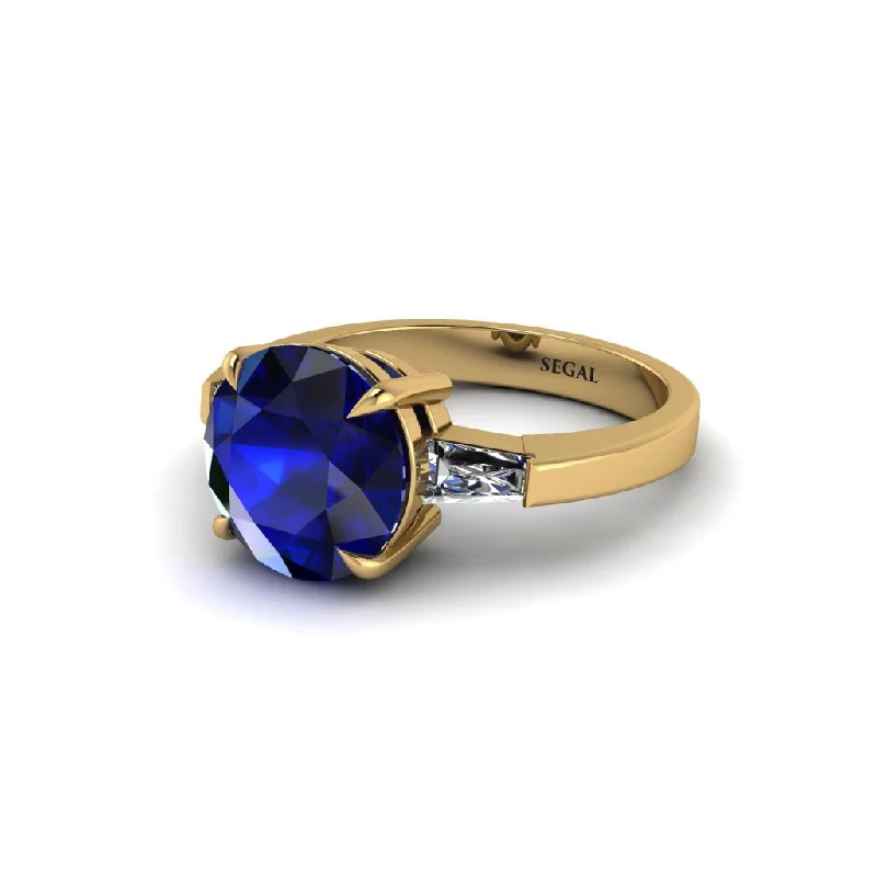 Women’s exquisite engagement ring-3 Stone Round Cut Sapphire With 2 Baguettes Engagement Ring - Gwendolyn No. 13