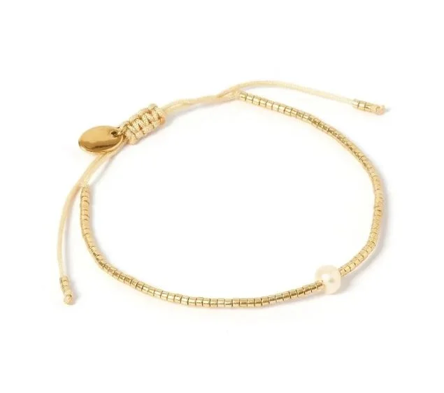 Women’s designer bangle-ELSIE - 18k Gold and Pearl Bead Bracelet - Accent