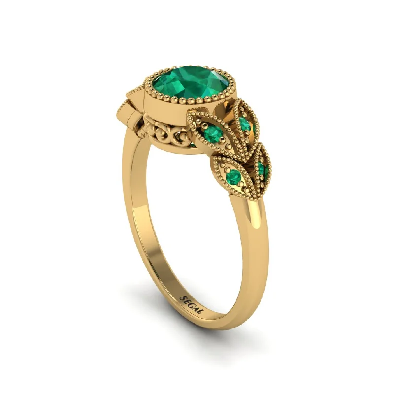 Women’s custom-designed engagement ring-Art Deco Emerald Leaves Engagement Rings - Thalia No. 19