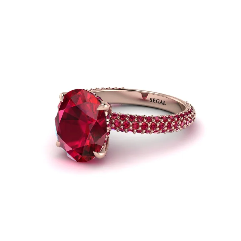 Women’s sapphire engagement ring set-Oval Cut Ruby Classic Pave Engagement Ring - Irene No. 56