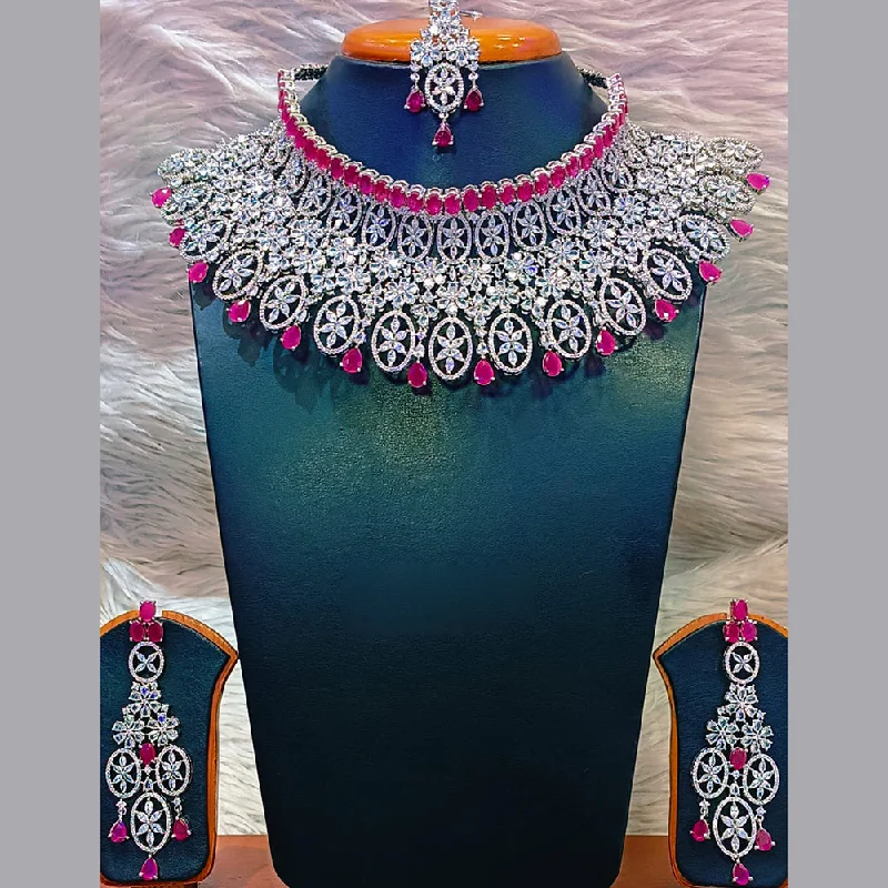 Women’s birthstone pendant necklaces-Jain Jewellers Silver Plated AD Necklace Set