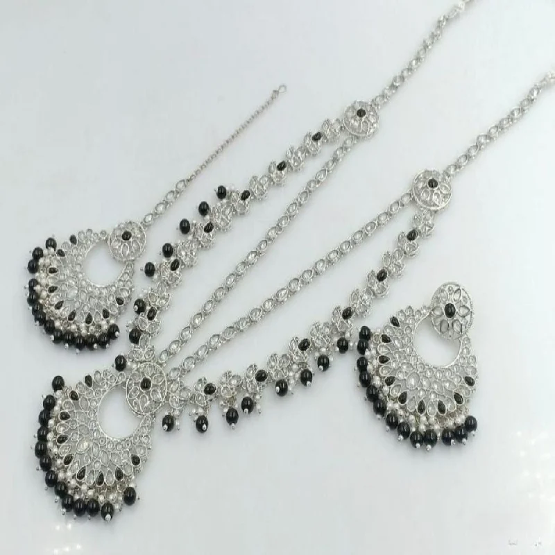 Women’s luxury necklaces-Shree Chamunda Jewellers Silver Plated  Crystal Stone Pearl Long Necklace Set