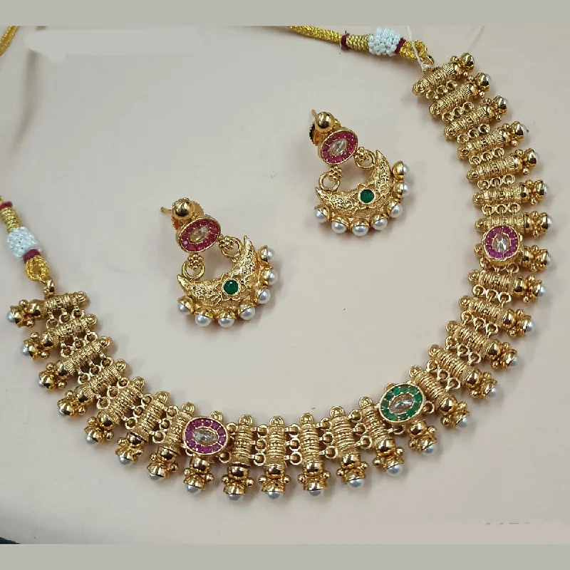 Women’s vintage gold necklaces-Padmawati Bangles Gold Plated Crystal Stone And Pearls Necklace Set