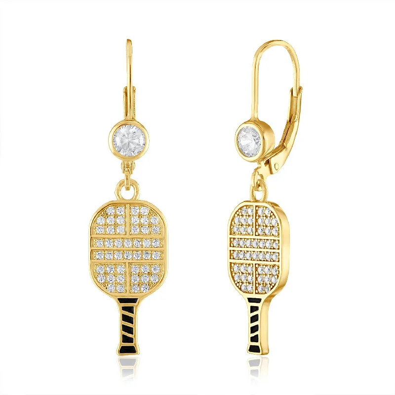 Women’s statement earrings-CZ Pickle Paddle Lever Back Earrings