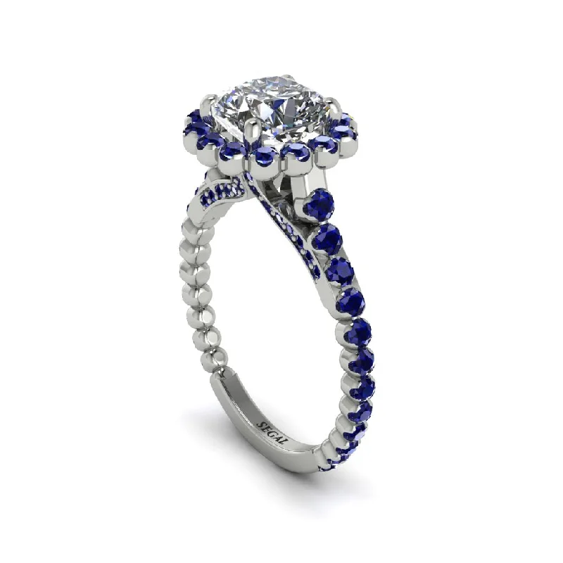 Women’s sapphire engagement ring set-Modern Diamond Cushion Cut Engagement Ring - Uma No. 63