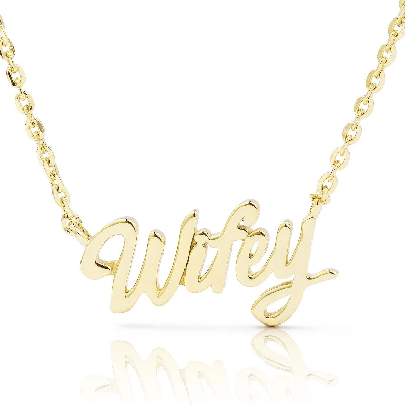 Women’s luxury gemstone necklaces-10k Gold Wifey Statement Necklace