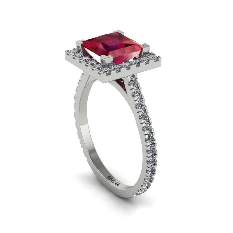 Women’s square diamond ring-Princess-Cut Floating Halo Ruby Engagement Ring - Candice No. 12