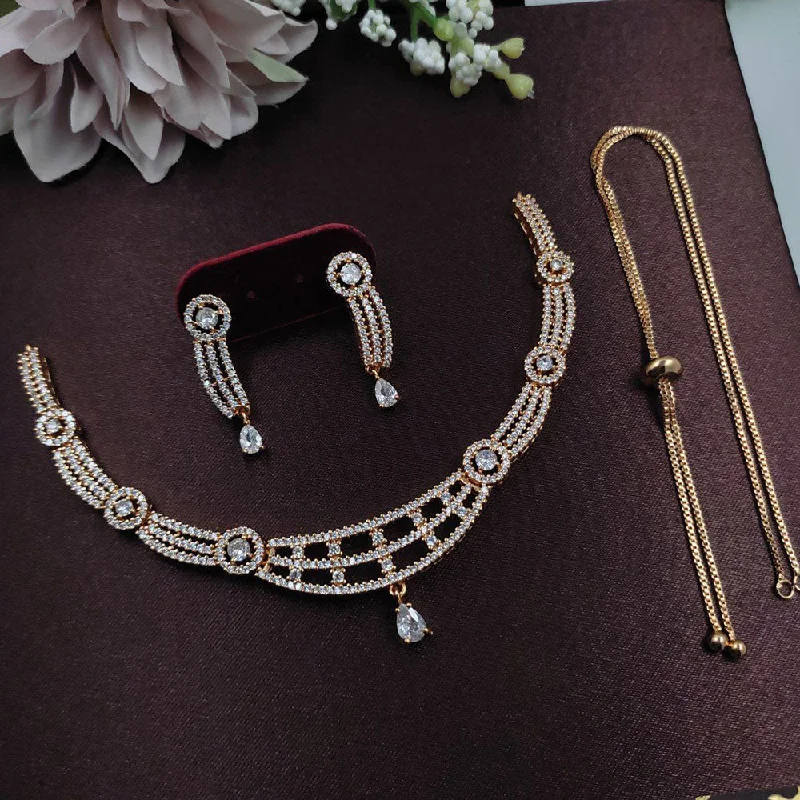 Women’s vintage-inspired necklaces-Aamrapali Gold Plated AD Necklace Set