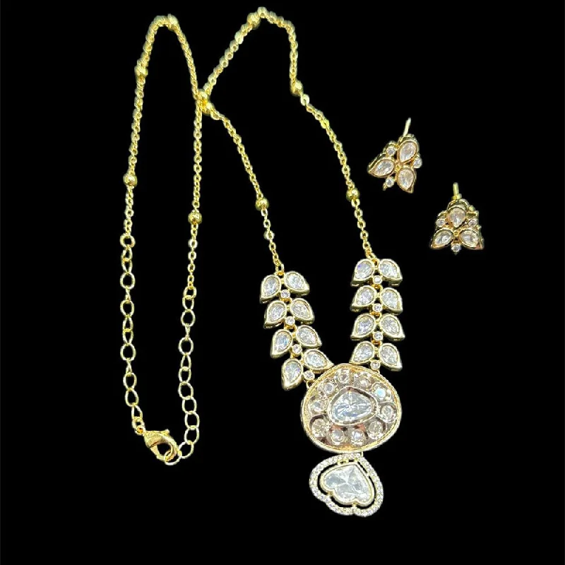 Women’s pearl drop necklaces-JCM Gold Plated Polki Kundan Necklace Set