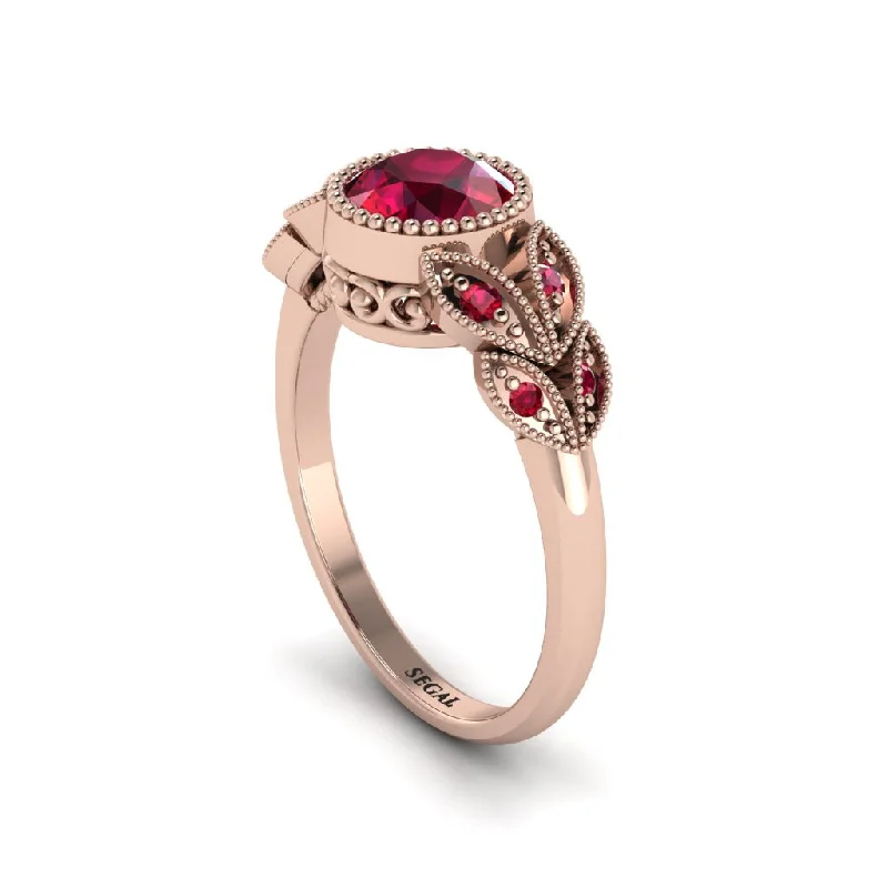 Women’s luxurious engagement ring-Art Deco Ruby Leaves Engagement Rings - Thalia No. 56