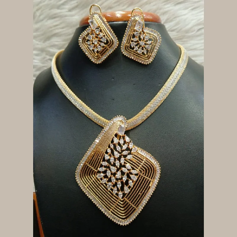 Women’s silver statement necklaces-Jain Jewellers Gold Plated AD Necklace Set