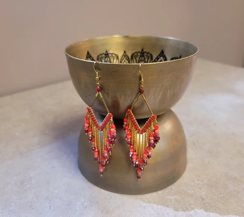 Women’s large stud earrings-Red Fabulous Fringe Earrings