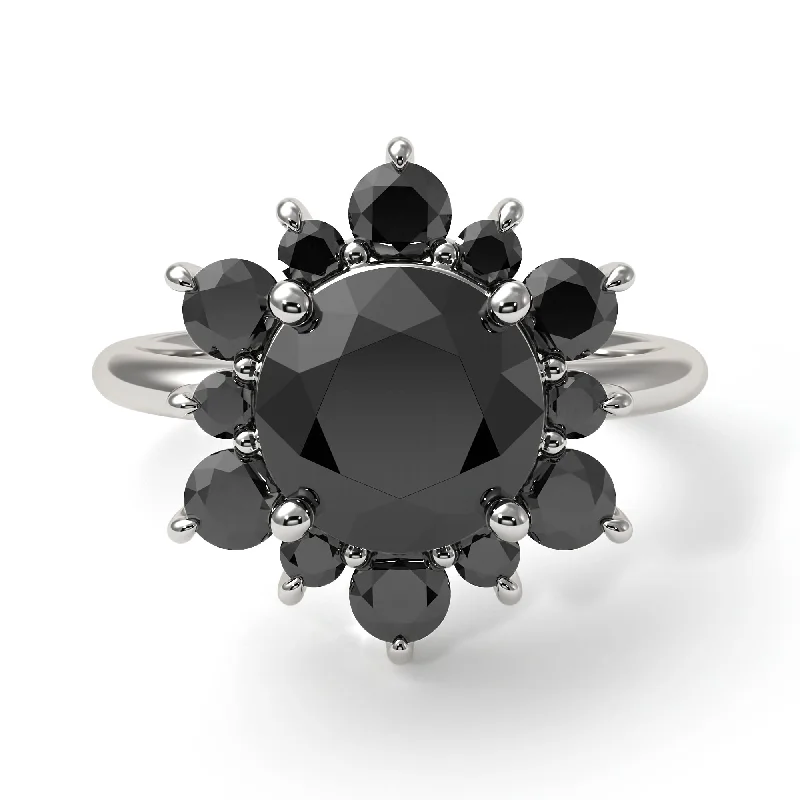 Women’s emerald engagement ring-Vintage Black Diamond Snowflake Engagement Ring - Priscilla No. 39