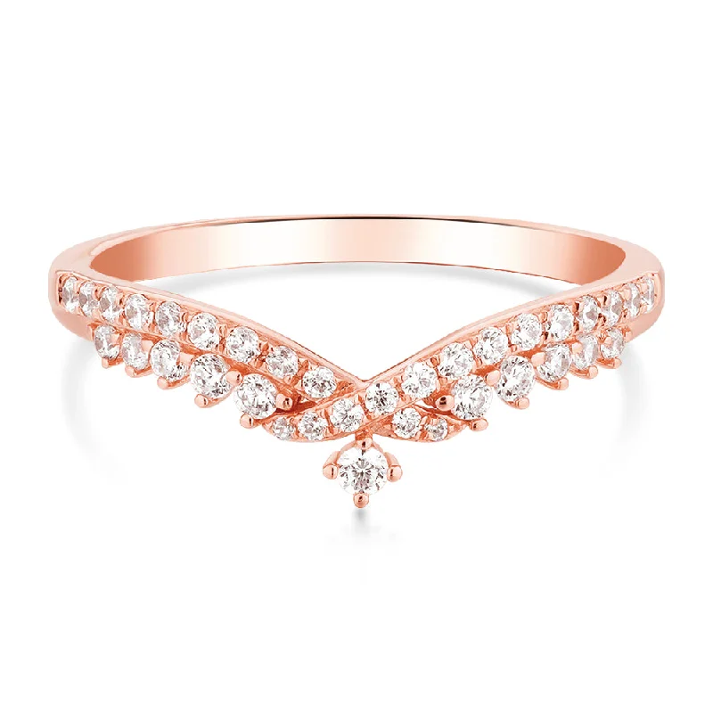 Women’s rose gold rings-Round Brilliant curved wedding or eternity band with 0.27 carats* of diamond simulants in 10 carat rose gold