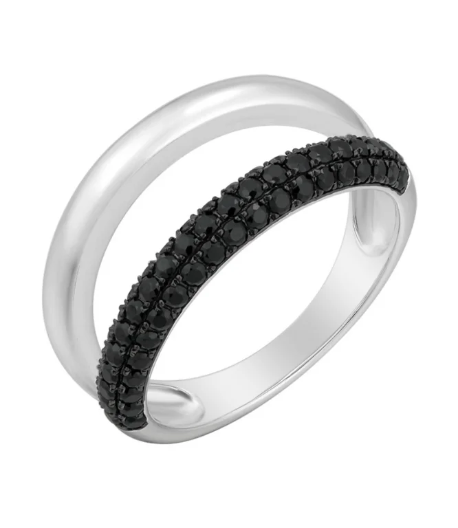 Women’s gemstone rings-Black Spinnel Double Band Ring