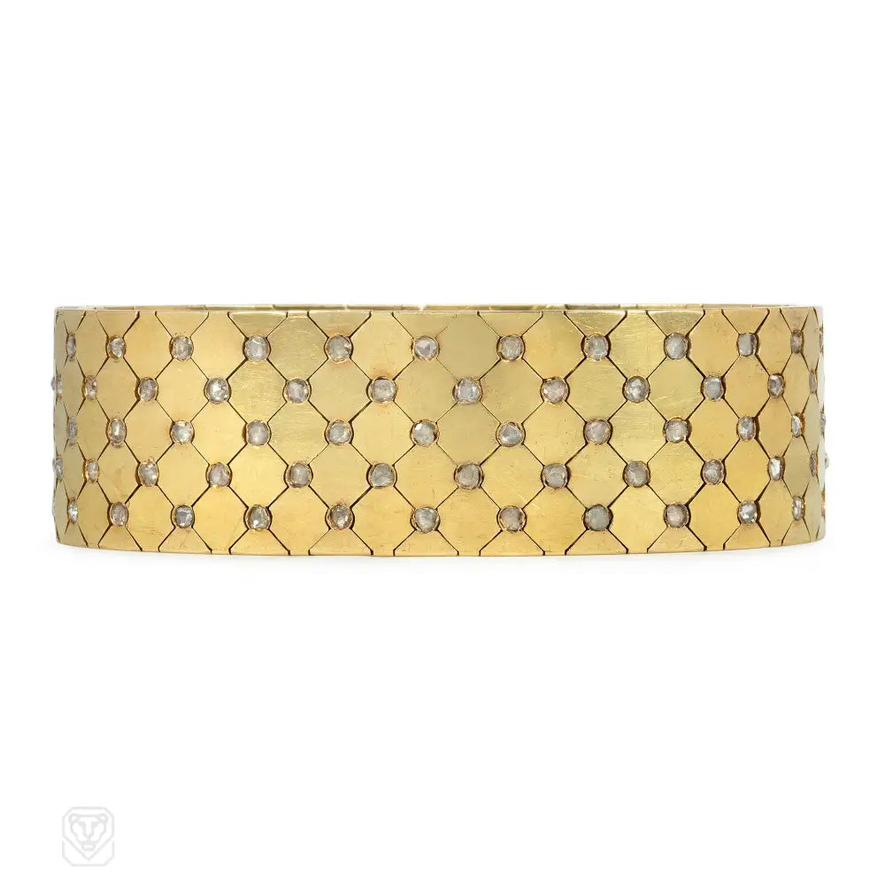 Women’s chic bangle-Antique French diamond and gold lozenge pattern bracelet