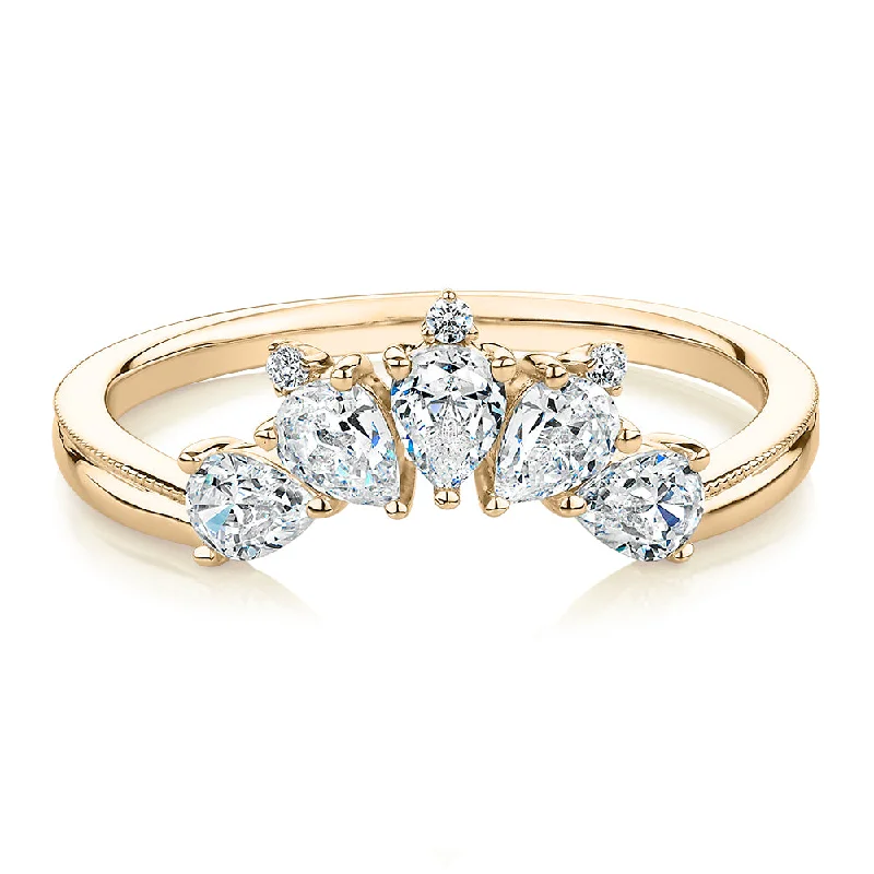 Women’s designer rings-Pear curved wedding or eternity band with 1.07 carats* of diamond simulants in 10 carat yellow gold