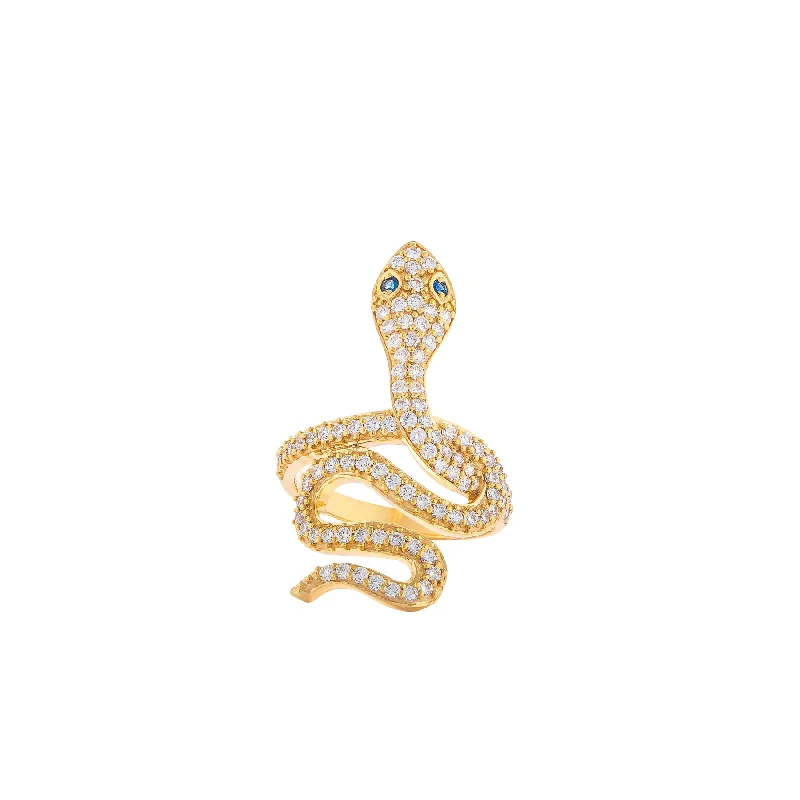 Women’s rose gold rings-Yellow Gold Coiled Serpent Ring