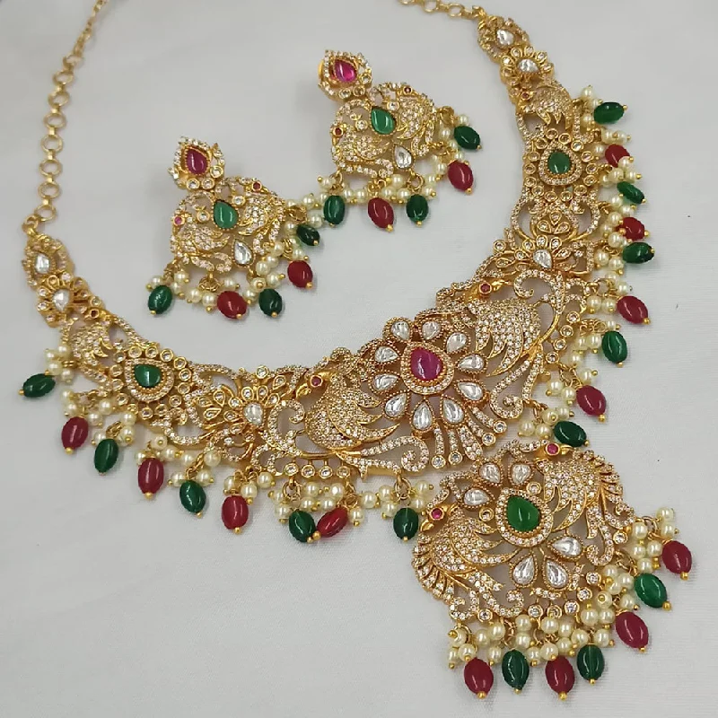 Women’s monogrammed necklaces-Padmawati Bangles Gold Plated AD And Beads Necklace Set