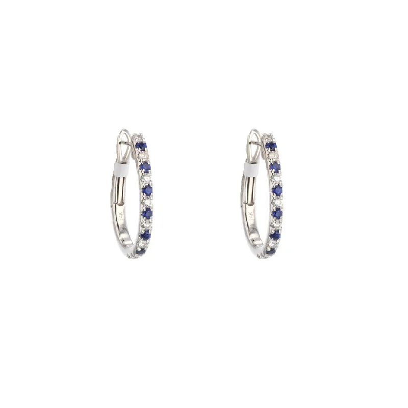 Women’s fashionable earrings-Blue Sapphire & Diamond Hoop Earrings