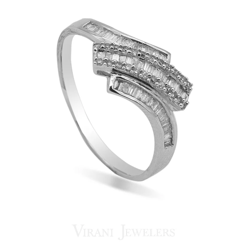 Women’s handmade rings-0.33CT Diamond Crossover Baguette Ring Set in 14K White Gold