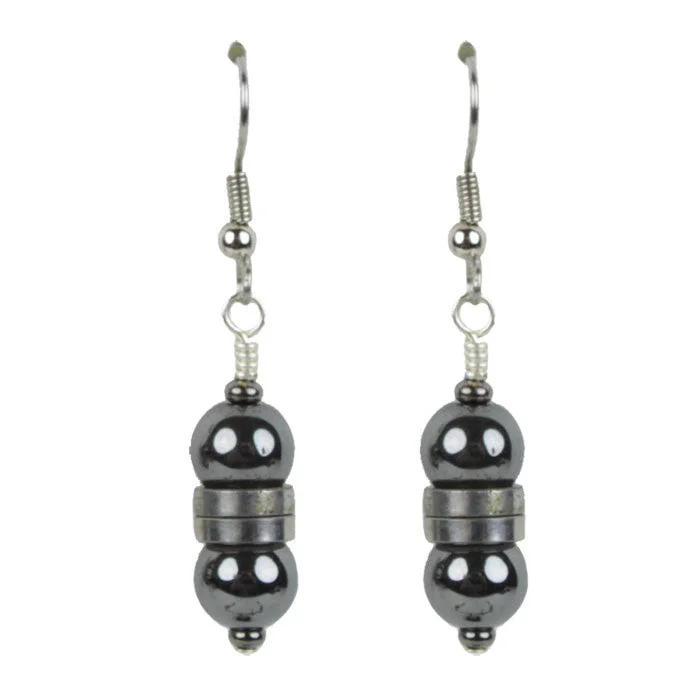 Women’s engraved earrings-Double Roller & Hematite Earrings