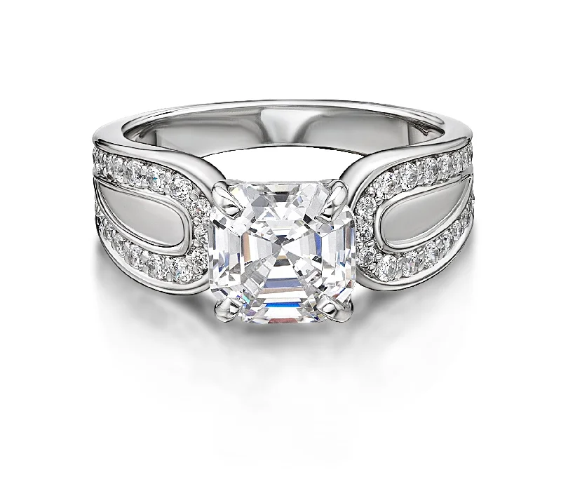 Women’s silver wedding rings-Asscher cut dress ring in 10 carat white gold