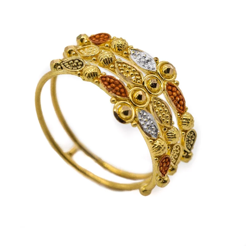 Women’s gold rings-22K Yellow Gold Multi Strand Ring W/Hand Painted & Crafted Beads