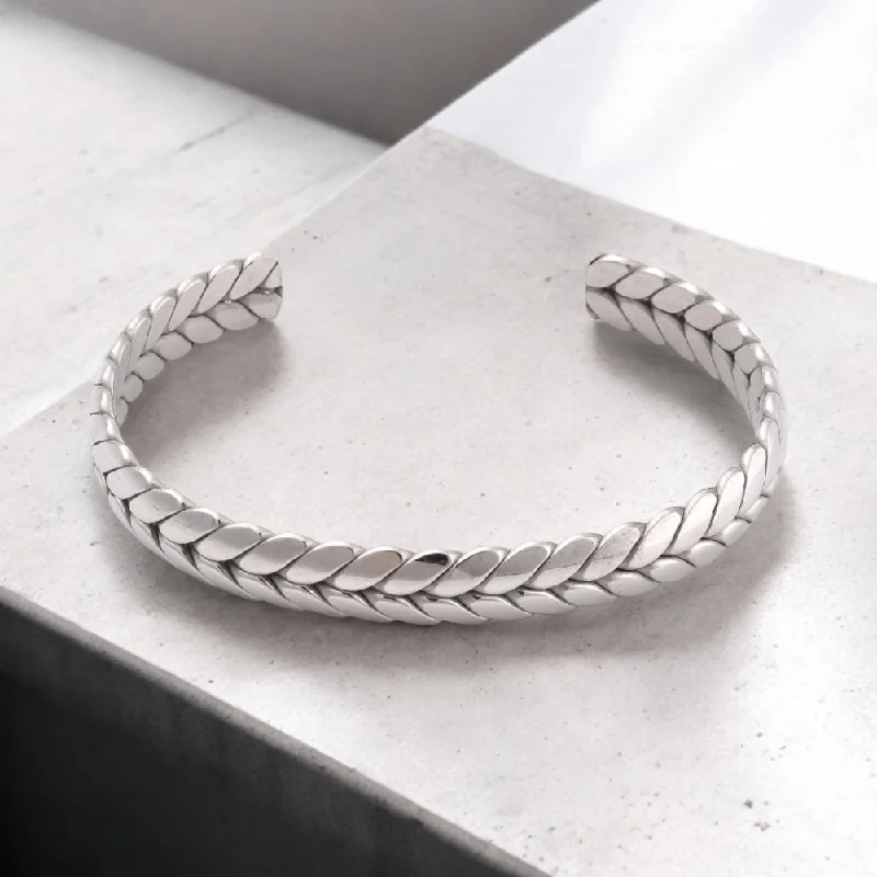 Women’s mixed metal bracelet-SILVER BRAID - Accent Cuff Bracelet