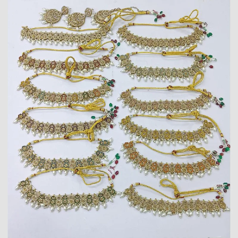 Women’s emerald necklaces-Rani Sati Jewels Gold Plated Crystal Stone And Pearls Choker Necklace Set