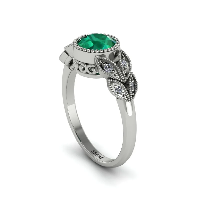 Women’s classic engagement ring-Art Deco Emerald Leaves Engagement Rings - Thalia No. 6