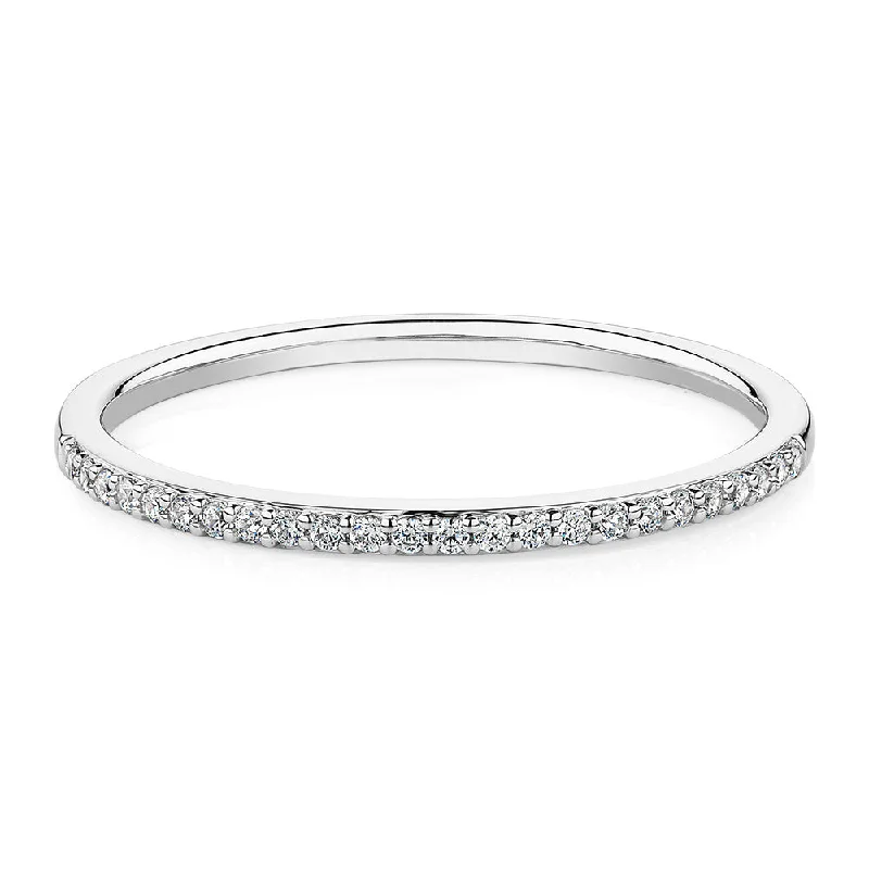 Women’s thick band engagement rings-Round Brilliant wedding or eternity band in 10 carat white gold