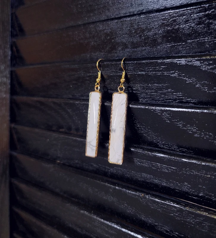 Women’s gemstone earrings-Howlite Dangle Earrings