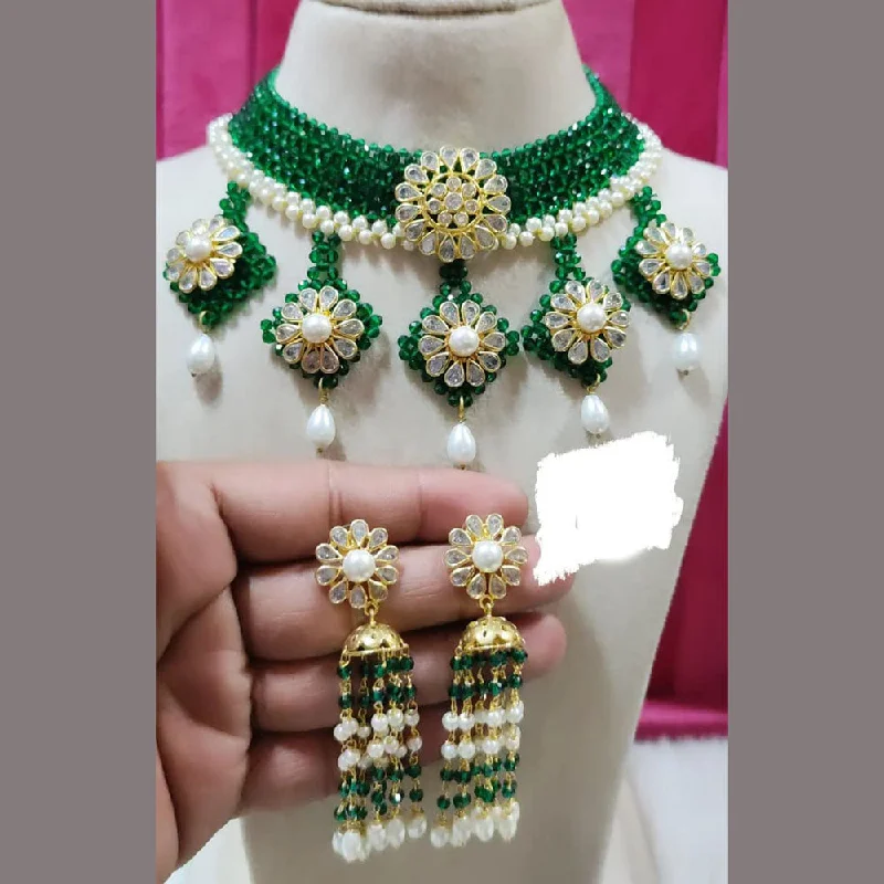 Women’s emerald necklaces-FS Collection Gold Plated Reverse AD And Pearl Choker Necklace Set