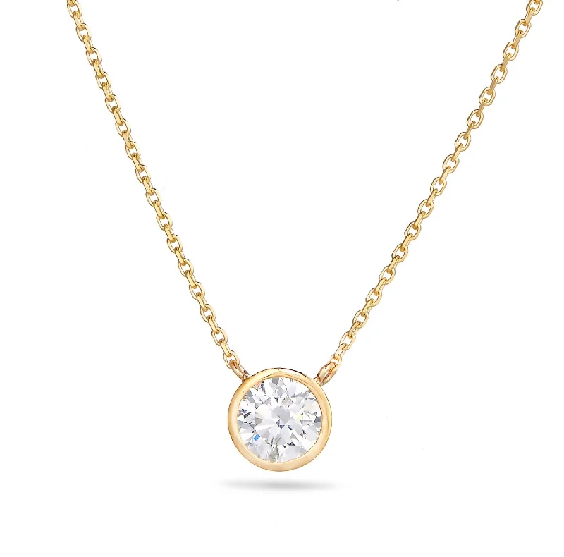 Women’s heart pendant necklaces-14K Gold 0.15ct Diamond Solitaire Bezel Necklace