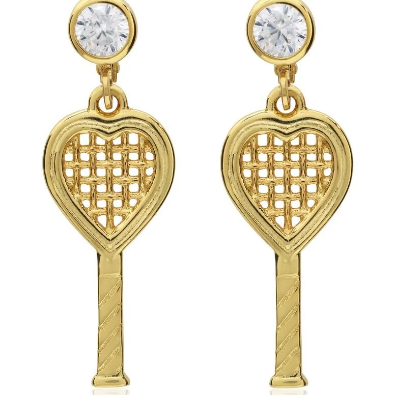 Women’s drop earrings-Heart Racquet Lever Back Earrings