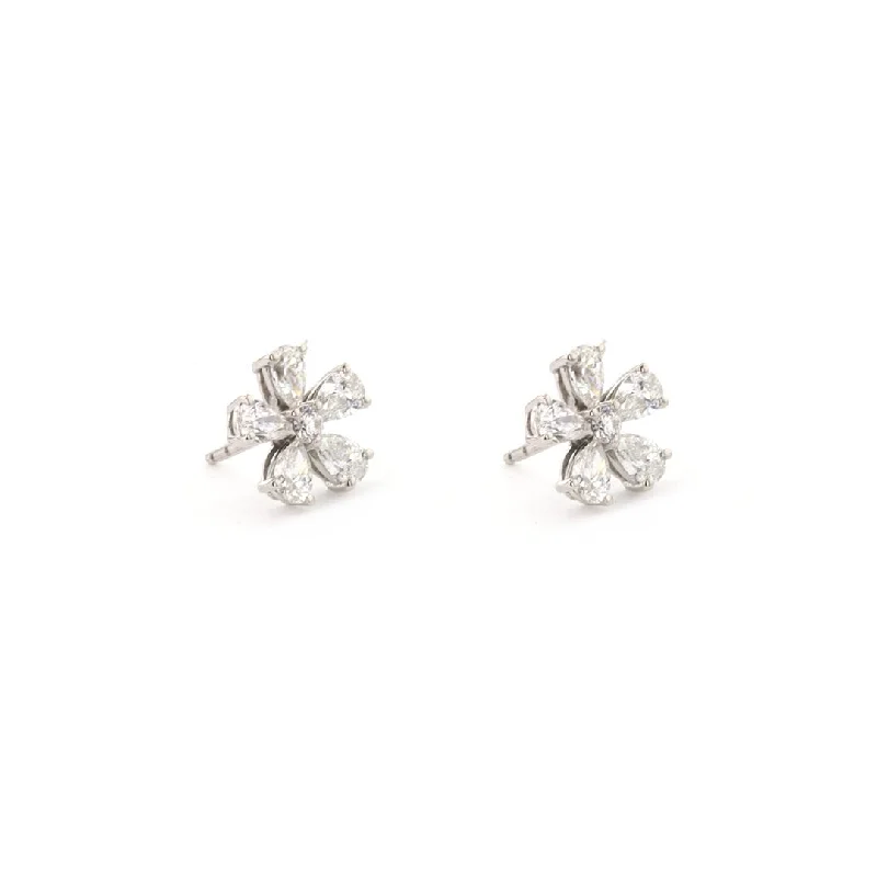 Women’s oval earrings-2.14 ctw Diamond Flower Stud Earrings