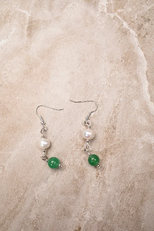 Women’s gemstone stud earrings-Jade and Pearl Earrings