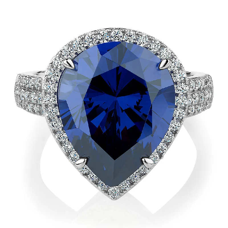 Women’s trendy rings-Dress ring with tanzanite simulant and 0.68 carats* of diamond simulants in sterling silver