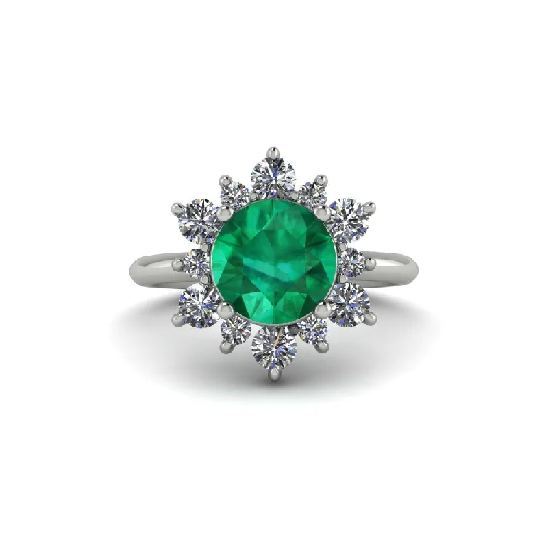 Women’s halo engagement ring-Vintage Emerald Snowflake Engagement Ring - Priscilla No. 6