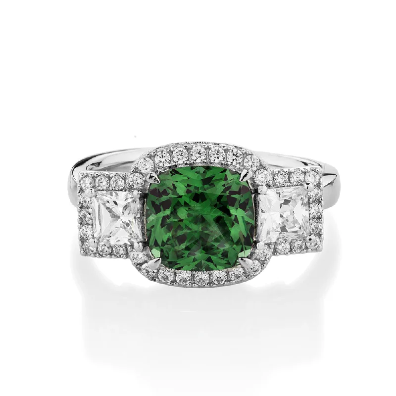 Women’s sapphire rings-Dress ring with emerald simulant and 0.99 carats* of diamond simulants in sterling silver