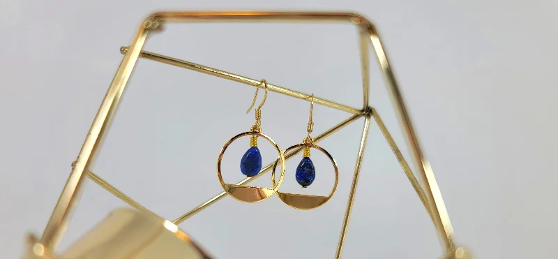 Women’s gold-plated earrings-Lapis Moon Earrings