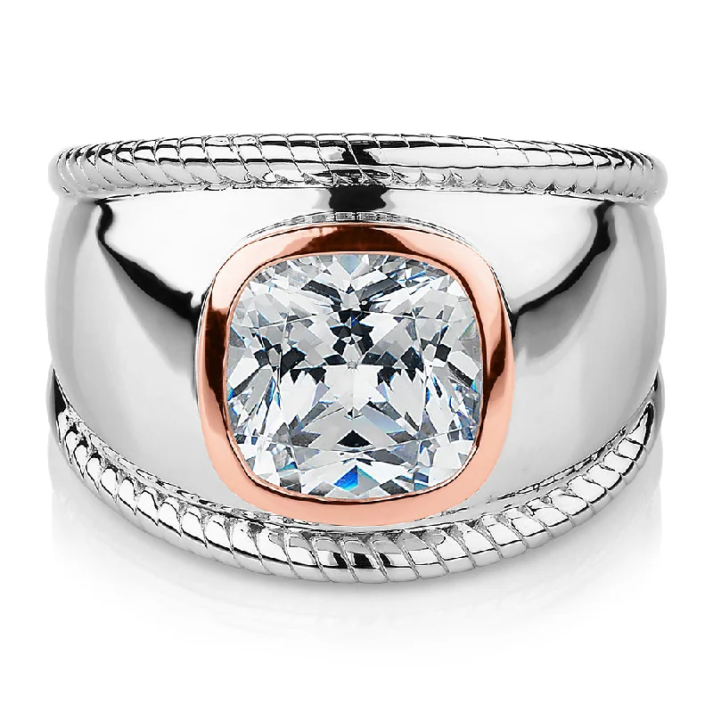 Women’s round-cut engagement rings-Synergy dress ring with 2.43 carats* of diamond simulants in 10 carat rose gold and sterling silver