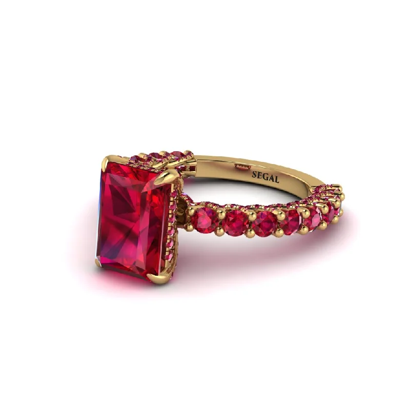 Women’s dazzling engagement ring-Vintage Radiant Cut Ruby Engagement Ring - Renee No. 55