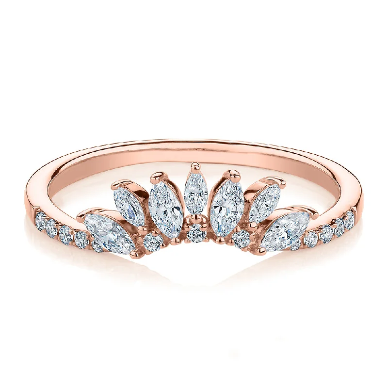 Women’s silver rings-Marquise curved wedding or eternity band with 0.56 carats* of diamond simulants in 10 carat rose gold