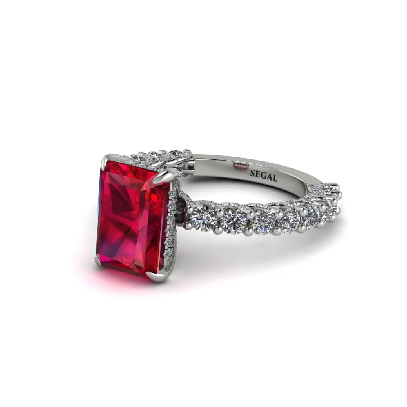 Women’s alternative engagement ring set-Vintage Radiant Cut Ruby Engagement Ring - Renee No. 12